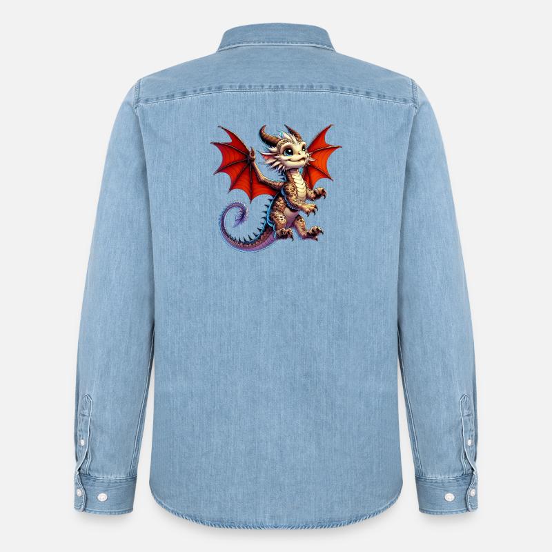 Drache - Männer Jeanshemd Organic von Stanley/Stella - verwaschenes Hellblau