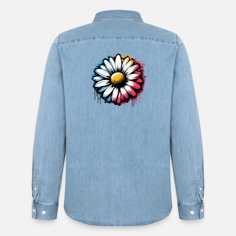 Gänseblümchen - Männer Jeanshemd Organic von Stanley/Stella - verwaschenes Hellblau