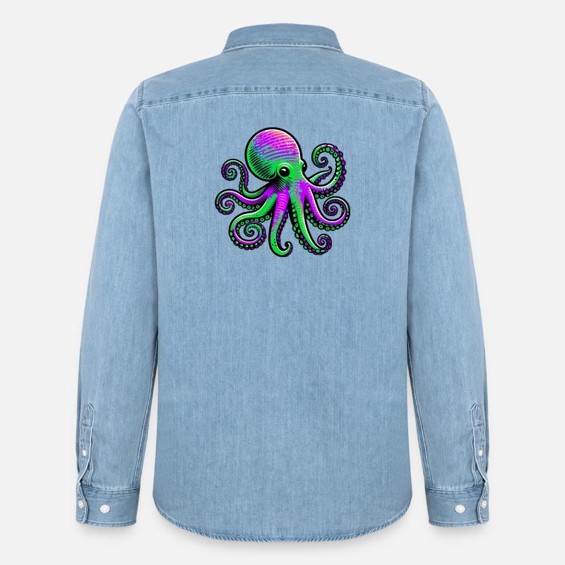 Krake - Männer Jeanshemd Organic von Stanley/Stella - verwaschenes Hellblau