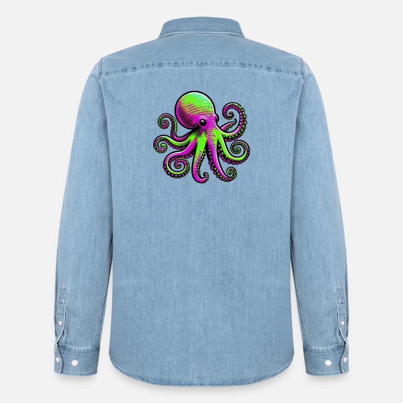 Krake - Männer Jeanshemd Organic von Stanley/Stella - verwaschenes Hellblau