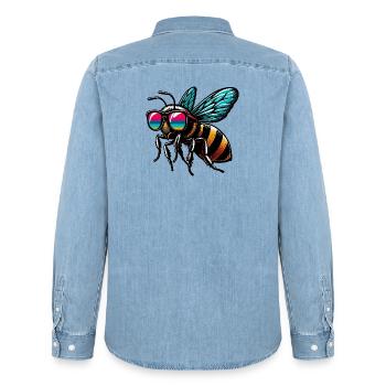 Abeille - Chemise en denim homme bio Stanley/Stella - bleu clair délavé - Dos - AI Model Male 185 light (185cm)
