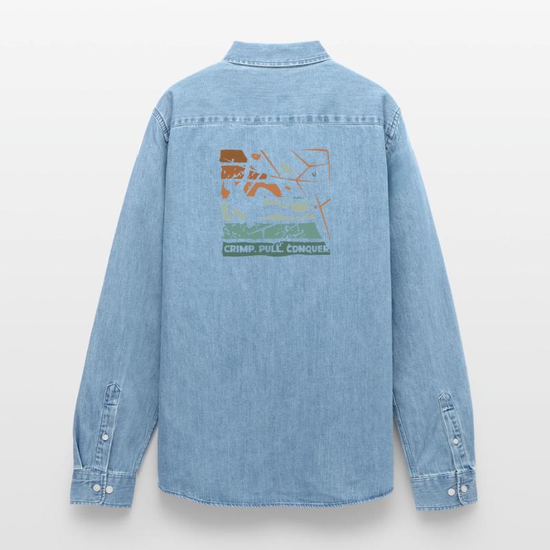 Bouldering – Crimping. Pull. Conquer. Men’s Organic Denim Shirt by Stanley/Stella