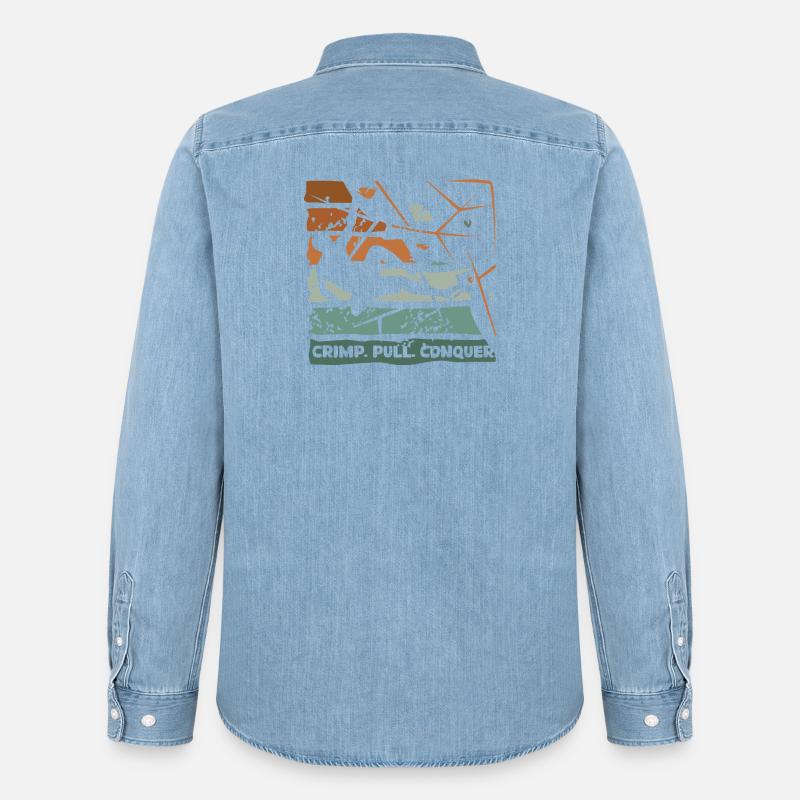 Bouldering – Crimping. Pull. Conquer. - Men’s Organic Denim Shirt by Stanley/Stella - light wash