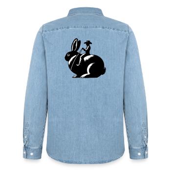 Rabbit Rider (design uniquement - pas de contour, 2 couleurs) - Chemise en denim homme bio Stanley/Stella - bleu clair délavé - Dos - AI Model Male 185 light (185cm)