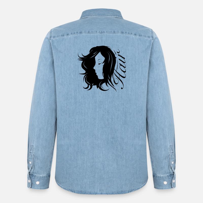 Mädchen Silhouette mit Typografie-Haar - Männer Jeanshemd Organic von Stanley/Stella - verwaschenes Hellblau