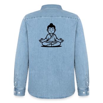 Figure méditative dans le lotus – motif spirituel - Chemise en denim homme bio Stanley/Stella - bleu clair délavé - Dos - AI Model Male 185 light (185cm)