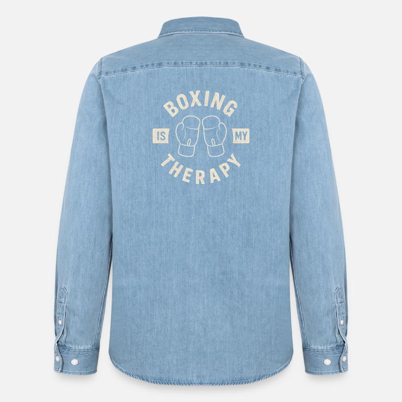 Boxing Therapy Retro Boxhandschuhe Design - Männer Jeanshemd Organic von Stanley/Stella - verwaschenes Hellblau