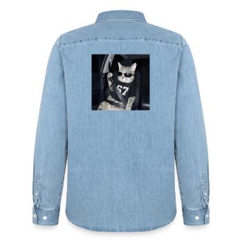 Cat Wearing Sunglasses Gen Alpha Funny Six Seven  - Männer Jeanshemd Organic von Stanley/Stella - verwaschenes Hellblau - Hinten - AI Model Male 185 light (185cm)