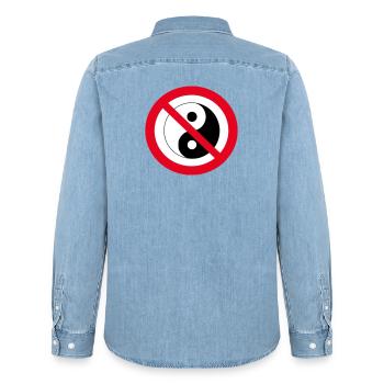 Forbidden Yin Yang: anti-balance symbol - Men’s Organic Denim Shirt by Stanley/Stella - light wash - Back - AI Model Male 185 light (185cm)