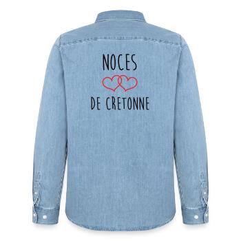 noces de cretonne 19 ans d'amour - Chemise en denim homme bio Stanley/Stella - bleu clair délavé - Dos - AI Model Male 185 light (185cm)