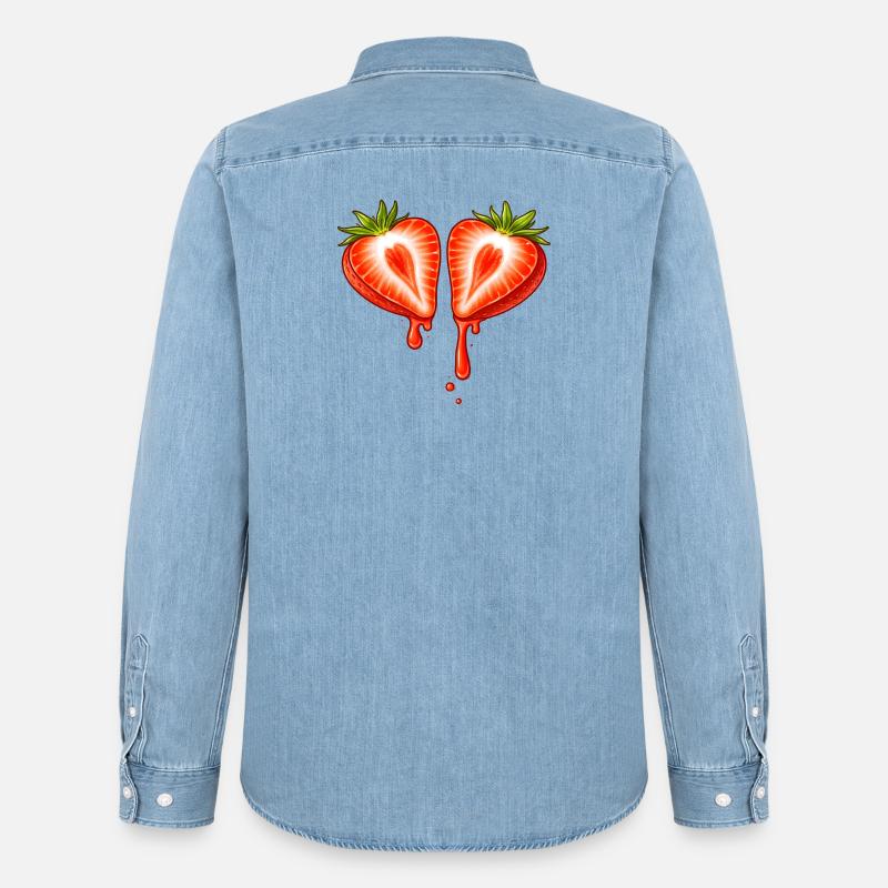 Geteilte Erdbeere mit Herzform  - Männer Jeanshemd Organic von Stanley/Stella - verwaschenes Hellblau