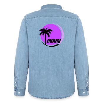 Miami Palmen Neon Retro - Männer Jeanshemd Organic von Stanley/Stella - verwaschenes Hellblau - Hinten - AI Model Male 185 light (185cm)