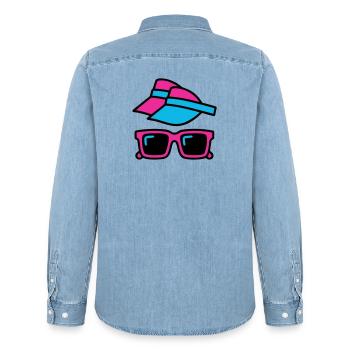 Ensemble de lunettes pare-soleil des années 80 - Chemise en denim homme bio Stanley/Stella - bleu clair délavé - Dos - AI Model Male 185 light (185cm)