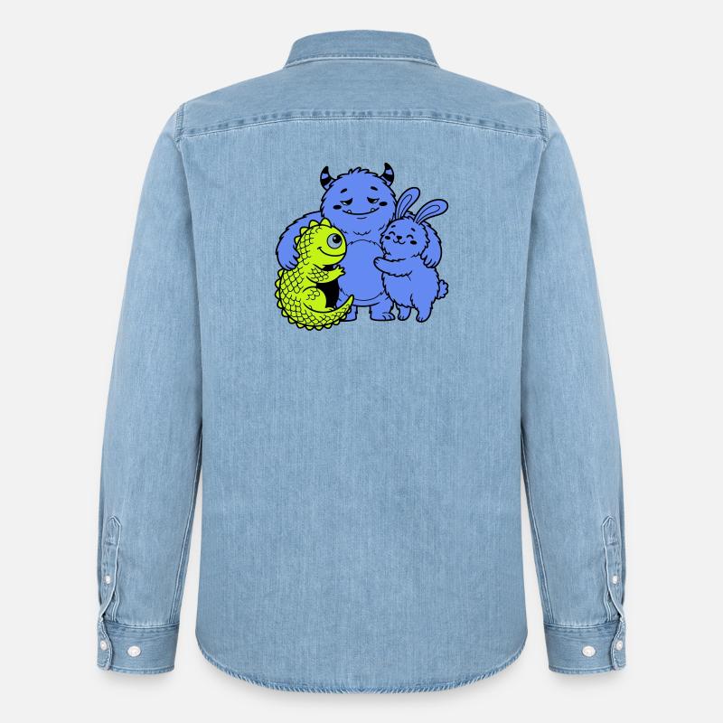 Monstres mignons - Chemise en denim homme bio Stanley/Stella - bleu clair délavé