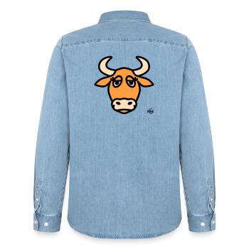 Stier groß - Männer Jeanshemd Organic von Stanley/Stella - verwaschenes Hellblau - Hinten - AI Model Male 185 light (185cm)