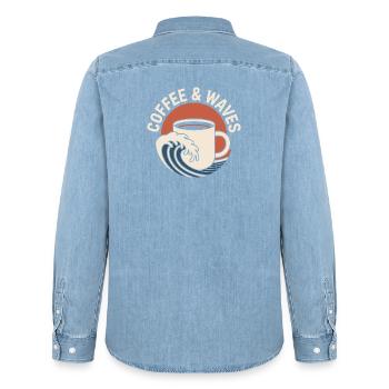 Coffee Waves Surfing Coffee & Waves Surfer Beach - Men’s Organic Denim Shirt by Stanley/Stella - light wash - Back - AI Model Male 185 light (185cm)