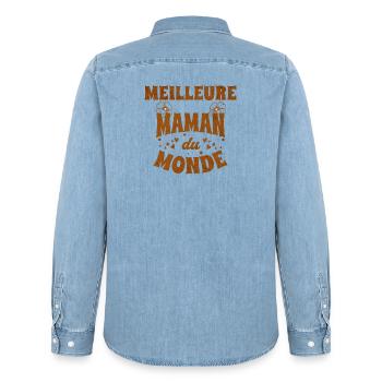 Meilleure Maman du Monde - cadeau pour mère - Chemise en denim homme bio Stanley/Stella - bleu clair délavé - Dos - AI Model Male 185 light (185cm)