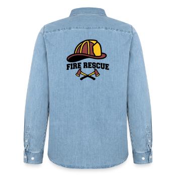 Feuerwehrhelm Wappen Logo - Männer Jeanshemd Organic von Stanley/Stella - verwaschenes Hellblau - Hinten - AI Model Male 185 light (185cm)