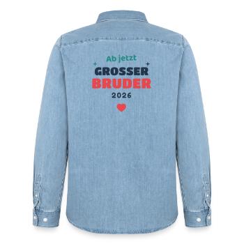 Einschulung 2026 Bruder - Schulkind Geschenk Schul - Männer Jeanshemd Organic von Stanley/Stella - verwaschenes Hellblau - Hinten - AI Model Male 185 light (185cm)