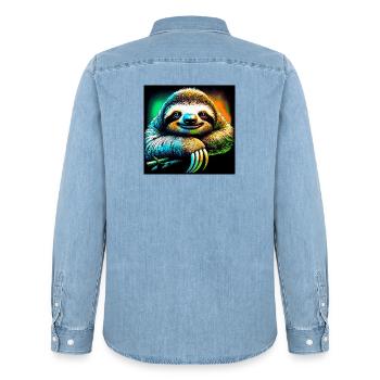 Faultier - Männer Jeanshemd Organic von Stanley/Stella - verwaschenes Hellblau - Hinten - AI Model Male 185 light (185cm)
