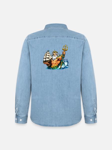 Neptune with sailing ship - Men’s Organic Denim Shirt by Stanley/Stella - light wash
