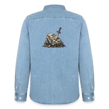 Germanic Sword Stone - Men’s Organic Denim Shirt by Stanley/Stella - light wash - Back - AI Model Male 185 light (185cm)