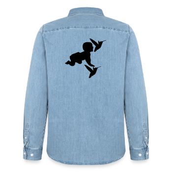 Baby Birds Birds Child Birth Parents Gift - Chemise en denim homme bio Stanley/Stella - bleu clair délavé - Dos - AI Model Male 185 light (185cm)