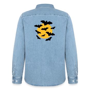 Bats & Moon - Men’s Organic Denim Shirt by Stanley/Stella - light wash - Back - AI Model Male 185 light (185cm)