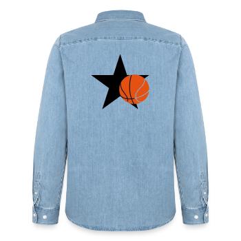 Basketball - Basket Ball - Game - Sport - Player - Men’s Organic Denim Shirt by Stanley/Stella - light wash - Back - AI Model Male 185 light (185cm)