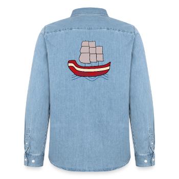 Sailboat Northern Germany Sailor Sailor Captain - Men’s Organic Denim Shirt by Stanley/Stella - light wash - Back - AI Model Male 185 light (185cm)