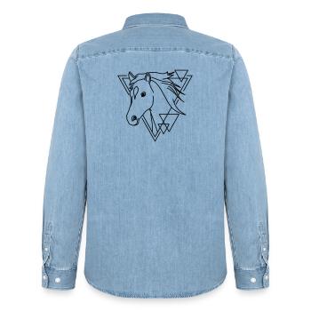 Horse in Geometric Shape - Line Art Design - Men’s Organic Denim Shirt by Stanley/Stella - light wash - Back - AI Model Male 185 light (185cm)