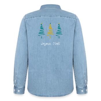 NOËL. JOYEUX NOËL. MERRY CHRISTMAS. NOUVEL AN - Chemise en denim homme bio Stanley/Stella - bleu clair délavé - Dos - AI Model Male 185 light (185cm)