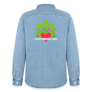 Alien, UFO, Flying Saucer - Men’s Organic Denim Shirt by Stanley/Stella - light wash - Back - AI Model Male 185 light (185cm)