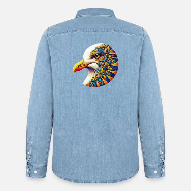 Möwe mit Mandalas verziert - Männer Jeanshemd Organic von Stanley/Stella - verwaschenes Hellblau