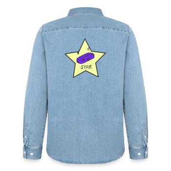 Soapstar - Men’s Organic Denim Shirt by Stanley/Stella - light wash - Back - AI Model Male 185 light (185cm)