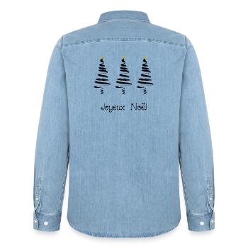 SAPIN. NOËL. MERRY CHRISTMAS. BONNE ANNEE - Chemise en denim homme bio Stanley/Stella - bleu clair délavé - Dos - AI Model Male 185 light (185cm)