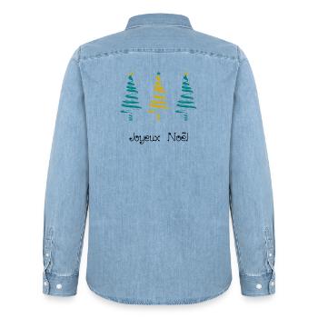 WEIHNACHTEN. FROHE WEIHNACHTEN. FROHE WEIHNACHTEN. WEIHNACHTSMANN - Männer Jeanshemd Organic von Stanley/Stella - verwaschenes Hellblau - Hinten - AI Model Male 185 light (185cm)