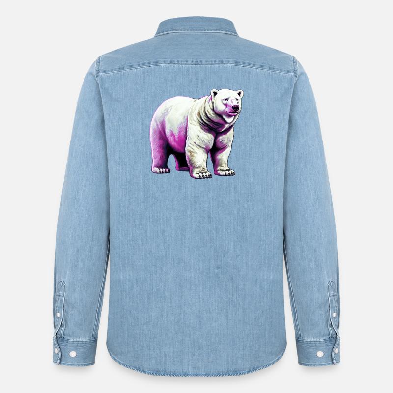 Weißer Eisbär - Männer Jeanshemd Organic von Stanley/Stella - verwaschenes Hellblau