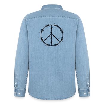 Peace and Love - Men’s Organic Denim Shirt by Stanley/Stella - light wash - Back - AI Model Male 185 light (185cm)