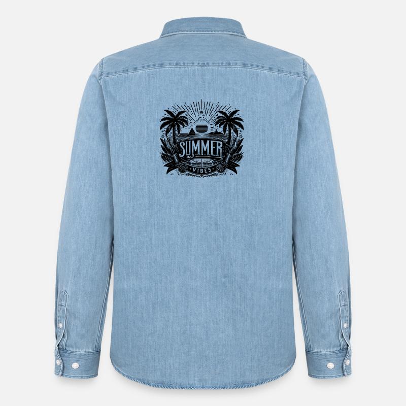 SUMMER Vibes, Beach Design - Männer Jeanshemd Organic von Stanley/Stella - verwaschenes Hellblau