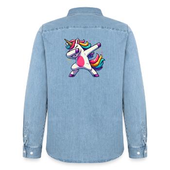 Dabbing Licorne Arc-en-ciel Licorne Enfants - Chemise en denim homme bio Stanley/Stella - bleu clair délavé - Dos - AI Model Male 185 light (185cm)
