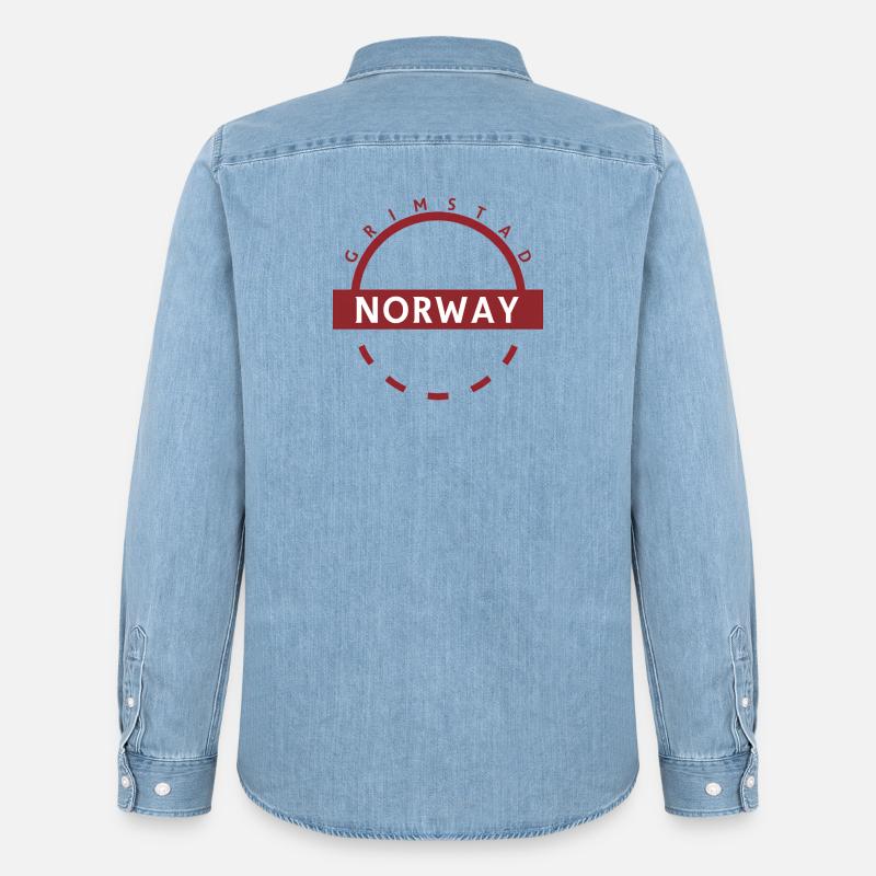 Grimstad Norwegen Rundes Abzeichen - Männer Jeanshemd Organic von Stanley/Stella - verwaschenes Hellblau