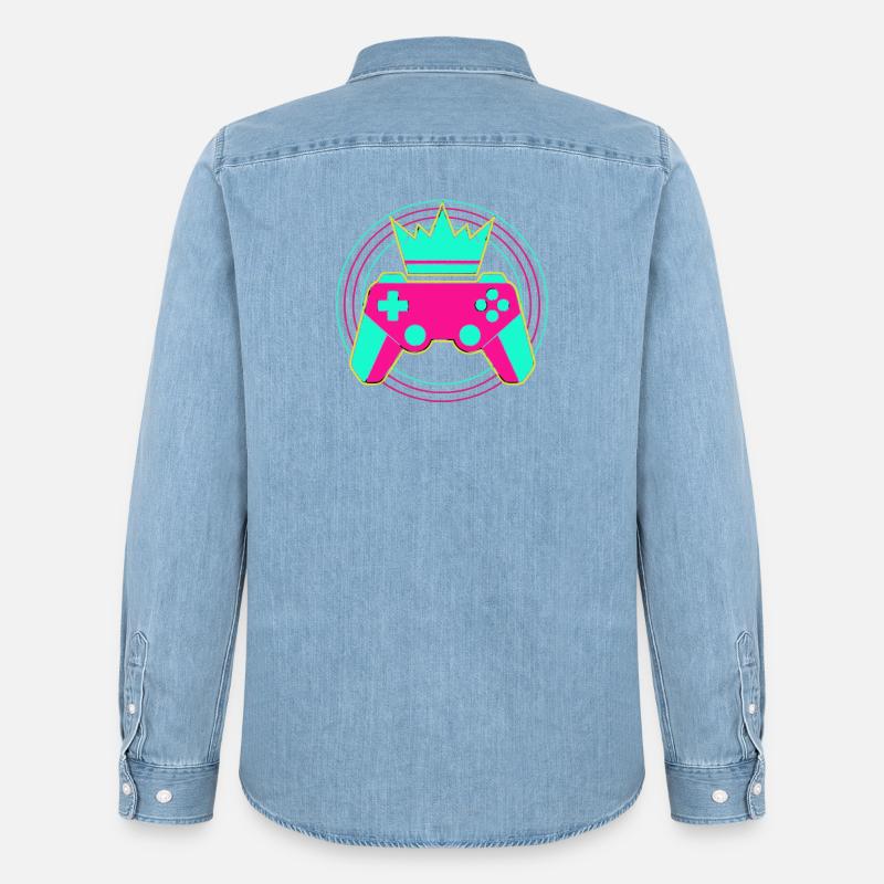 Controller Krone Neon Minimal Zocker Art - Männer Jeanshemd Organic von Stanley/Stella - verwaschenes Hellblau