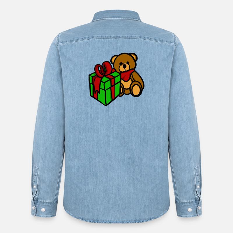 Teddy hat ein Geschenk - Männer Jeanshemd Organic von Stanley/Stella - verwaschenes Hellblau