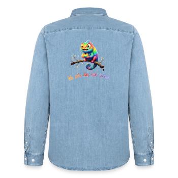 Ich seh das halt anders!  - Männer Jeanshemd Organic von Stanley/Stella - verwaschenes Hellblau - Hinten - AI Model Male 185 light (185cm)