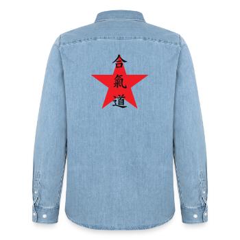 Aikido – Kampfsport – Aikido - Männer Jeanshemd Organic von Stanley/Stella - verwaschenes Hellblau - Hinten - AI Model Male 185 light (185cm)