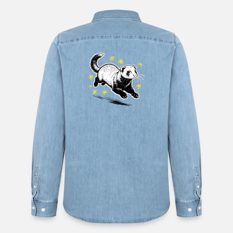 Frettchen in Blüten glitzern - Männer Jeanshemd Organic von Stanley/Stella - verwaschenes Hellblau
