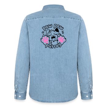 Paw Paw Purray Cat | Funny paw motif - Men’s Organic Denim Shirt by Stanley/Stella - light wash - Back - AI Model Male 185 light (185cm)