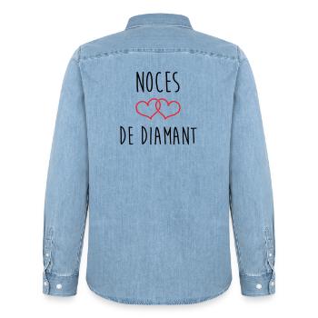 Anniversaire Mariage - Noces de Diamant (60 ans) - Chemise en denim homme bio Stanley/Stella - bleu clair délavé - Dos - AI Model Male 185 light (185cm)