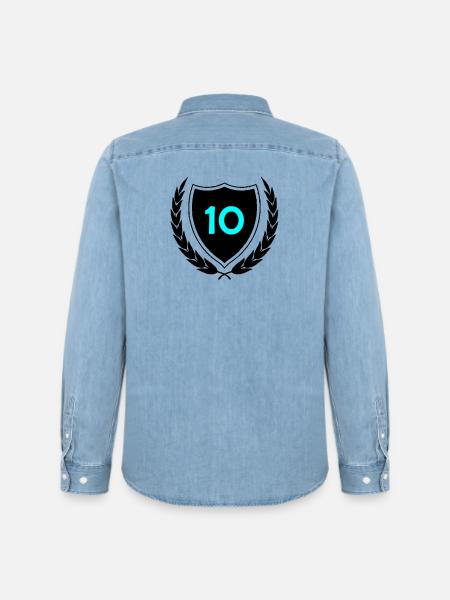 Neon Ten Numeral Print - Men’s Organic Denim Shirt by Stanley/Stella - light wash